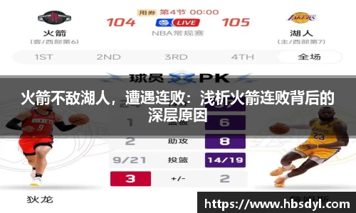火箭不敌湖人，遭遇连败：浅析火箭连败背后的深层原因